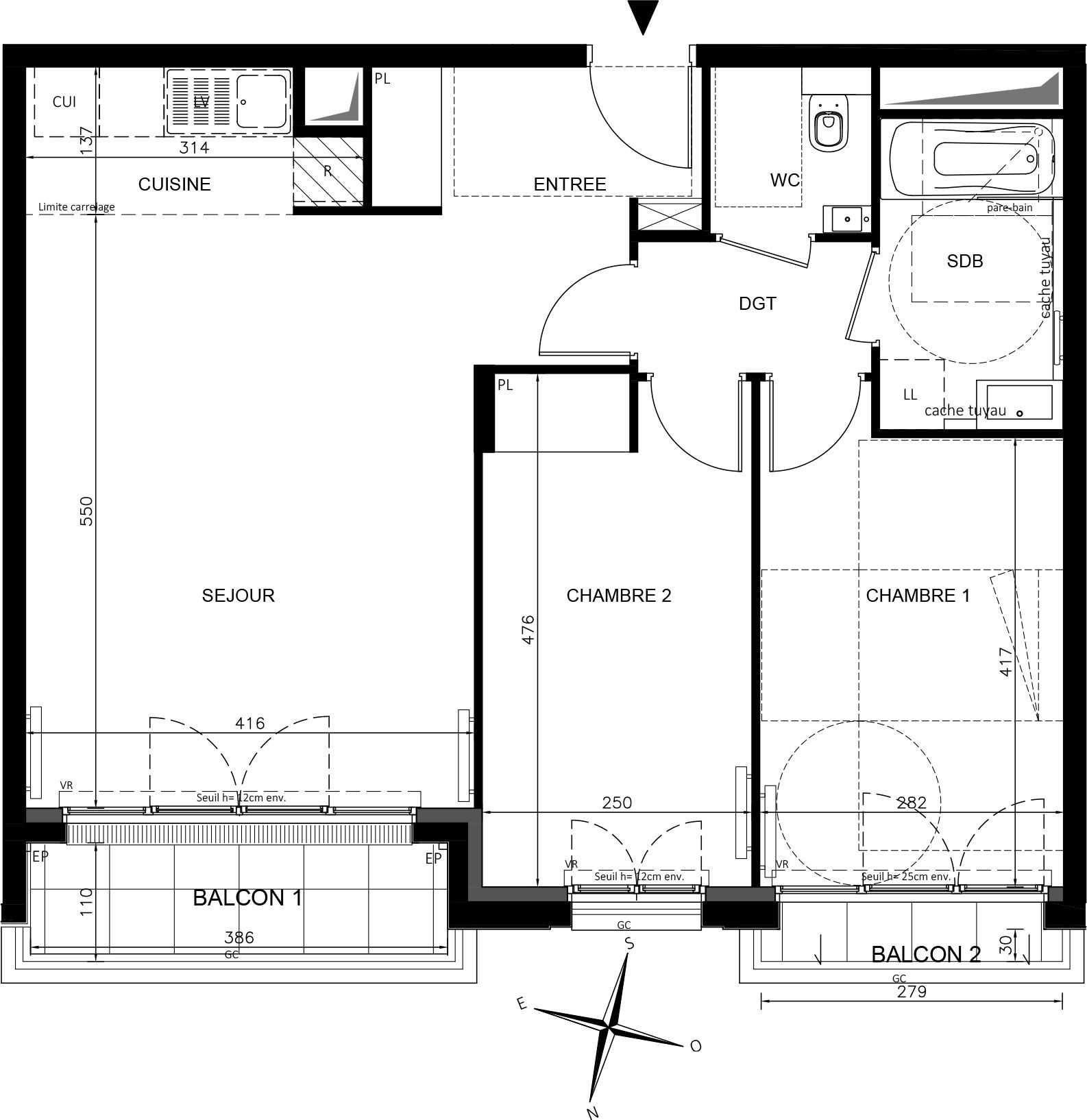 Plan appartement T3 de 66 55 m² neuf résidence Symbiose à Maisons