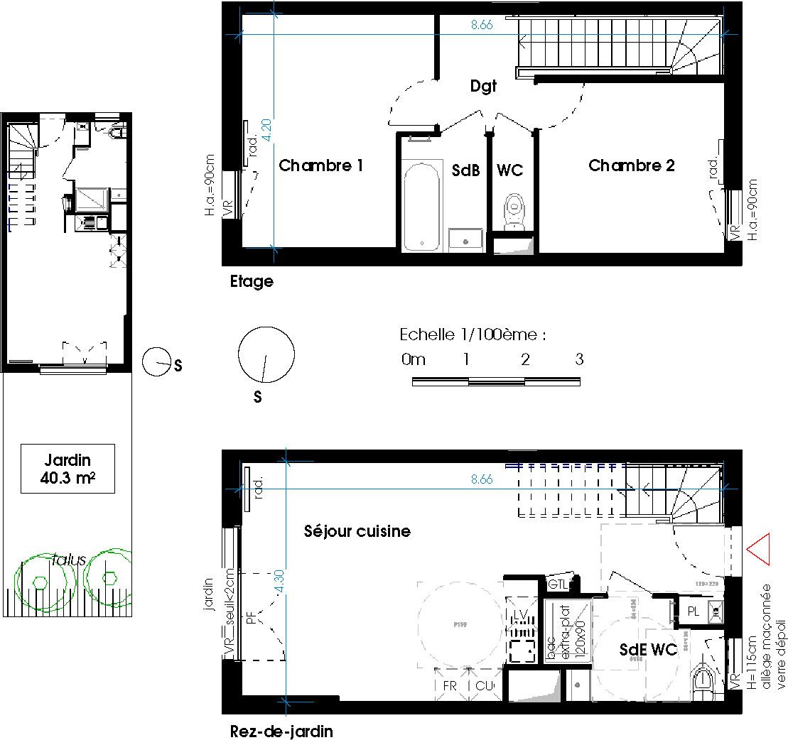 Plan maison T3 de 65 10 m² neuf résidence Les Jardins d Anaïs à