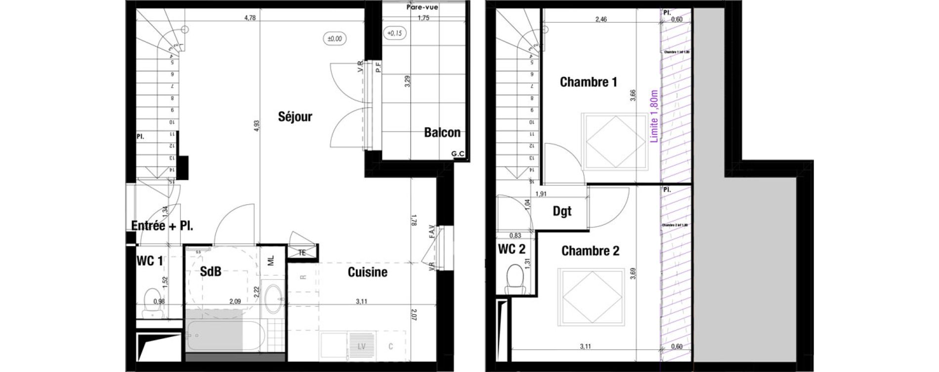 Duplex T3 de 57,87 m2 &agrave; Amb&eacute;rieu-En-Bugey Tiret les allymes