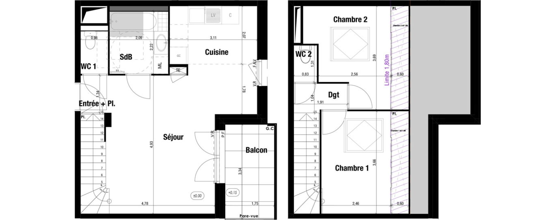 Duplex T3 de 57,86 m2 &agrave; Amb&eacute;rieu-En-Bugey Tiret les allymes