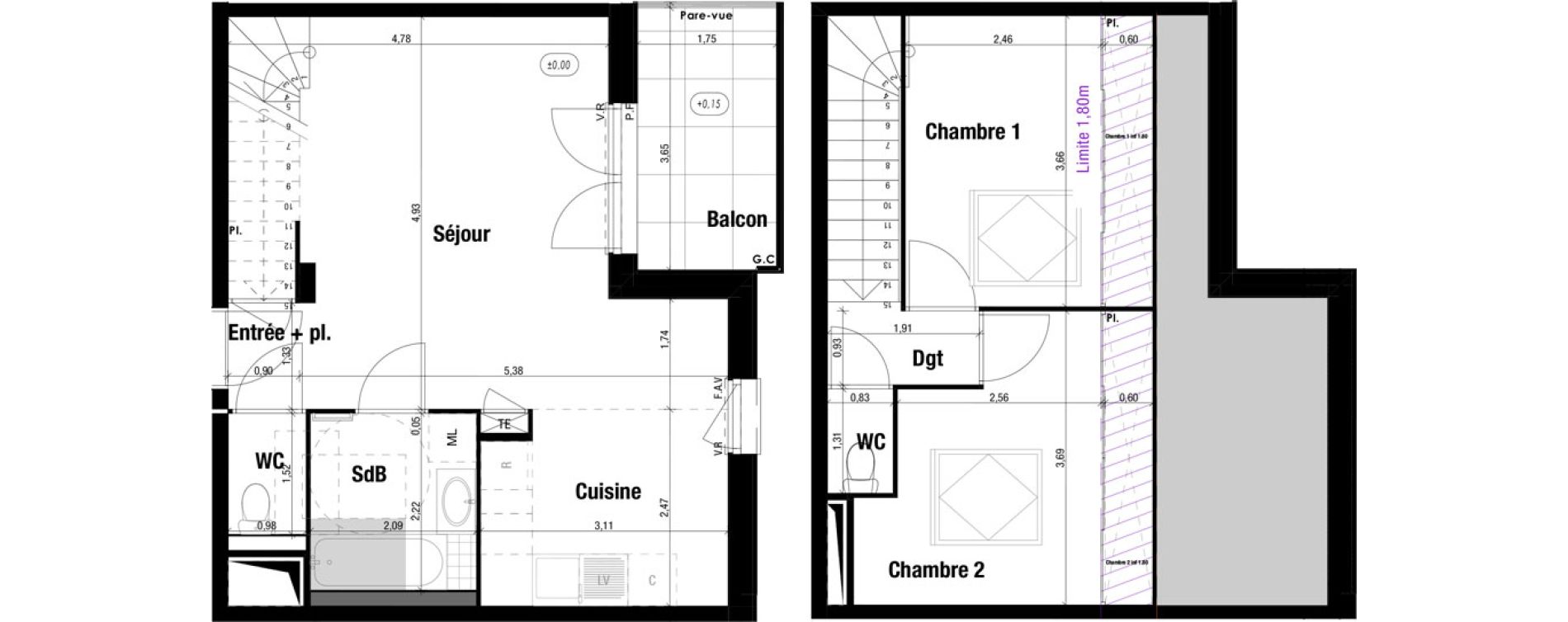 Duplex T3 de 57,87 m2 &agrave; Amb&eacute;rieu-En-Bugey Tiret les allymes