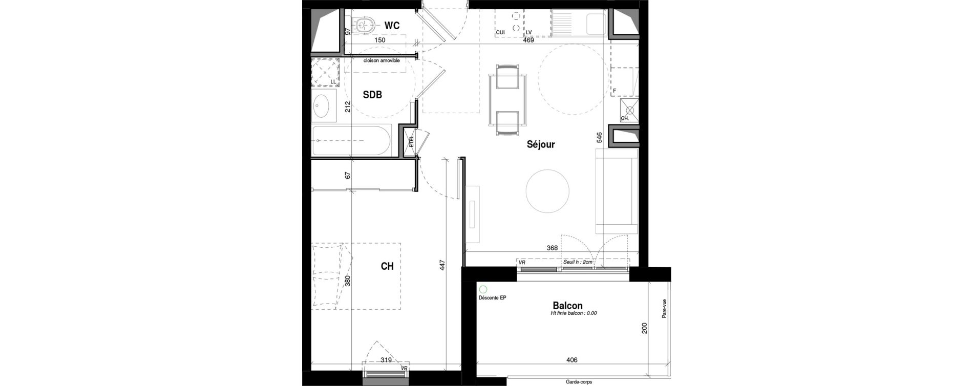 Appartement T2 de 42,73 m2 &agrave; Amb&eacute;rieu-En-Bugey Longeray - gare