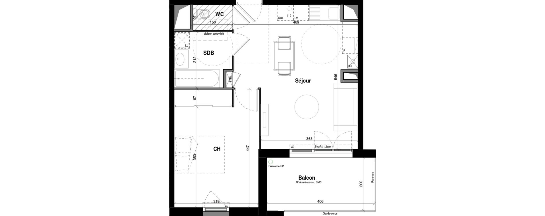 Appartement T2 de 42,73 m2 &agrave; Amb&eacute;rieu-En-Bugey Longeray - gare