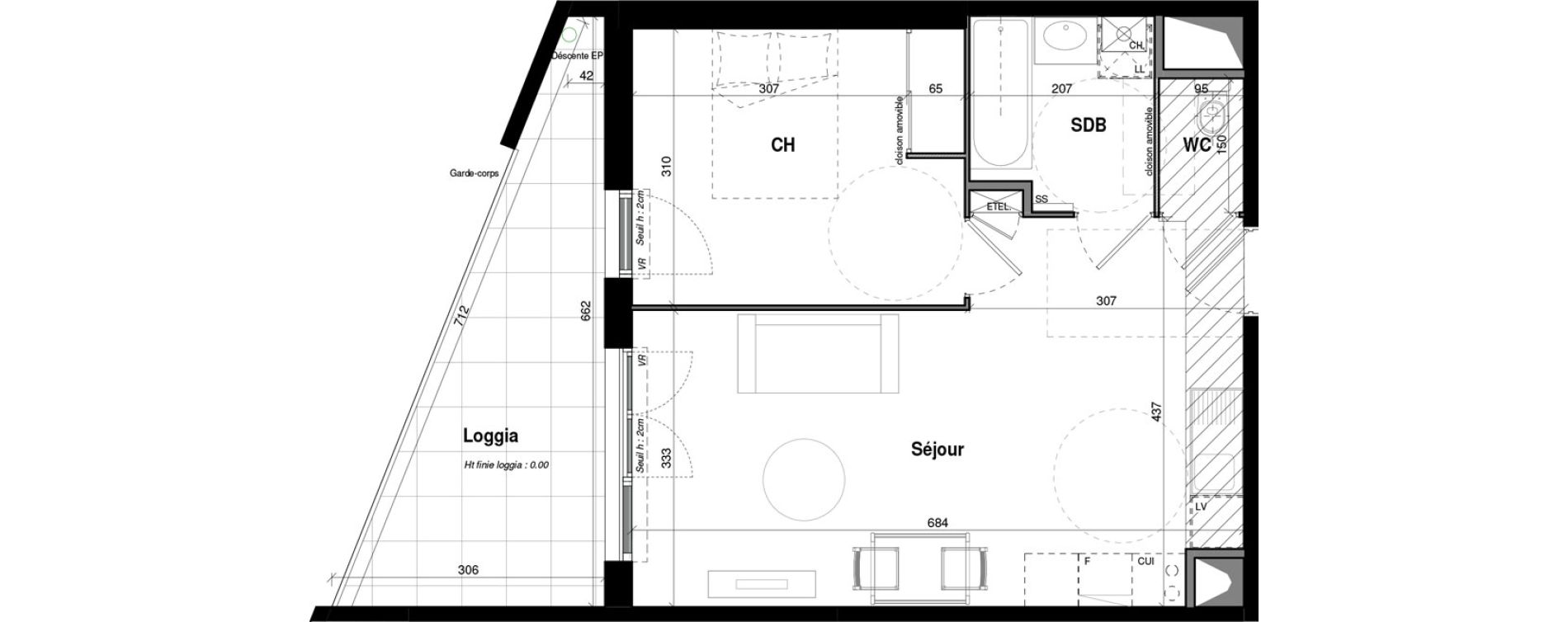Appartement T2 de 42,78 m2 &agrave; Amb&eacute;rieu-En-Bugey Longeray - gare