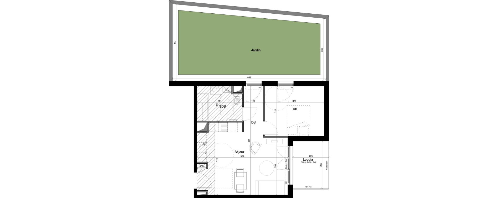 Appartement T2 de 42,78 m2 &agrave; Amb&eacute;rieu-En-Bugey Longeray - gare