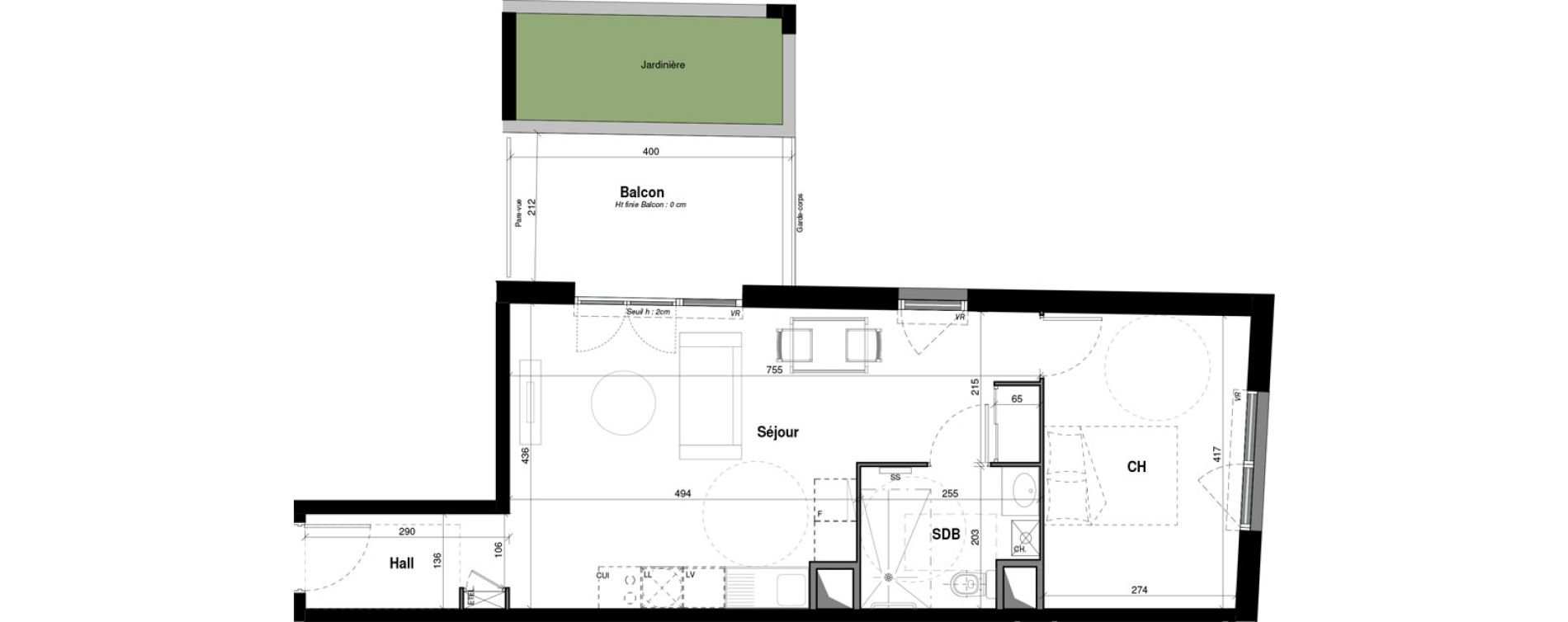 Appartement T2 de 46,93 m2 &agrave; Amb&eacute;rieu-En-Bugey Longeray - gare