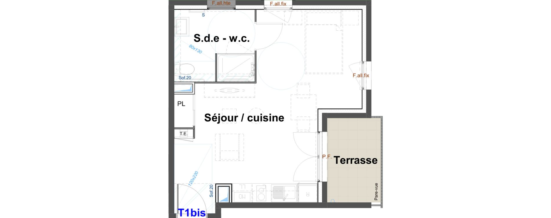 Appartement T1 meubl&eacute; de 31,57 m2 &agrave; Belley Centre
