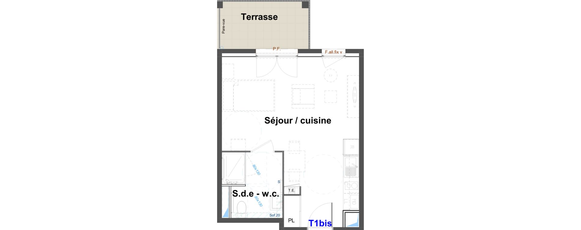 Appartement T1 meubl&eacute; de 31,46 m2 &agrave; Belley Centre