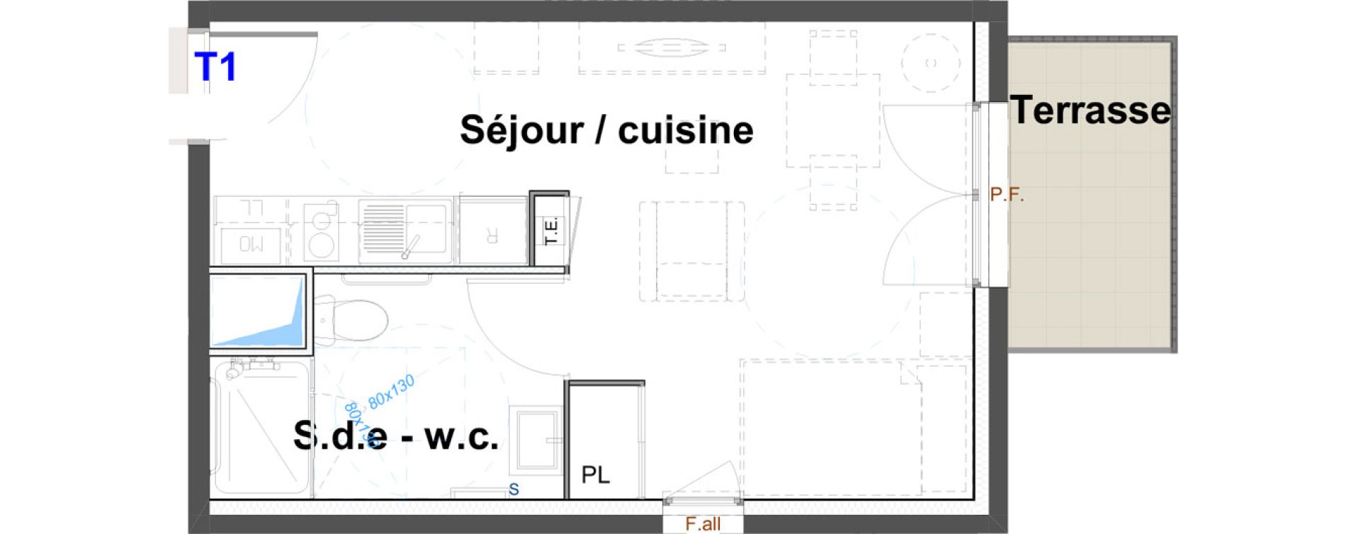 Appartement T1 meubl&eacute; de 25,73 m2 &agrave; Belley Centre