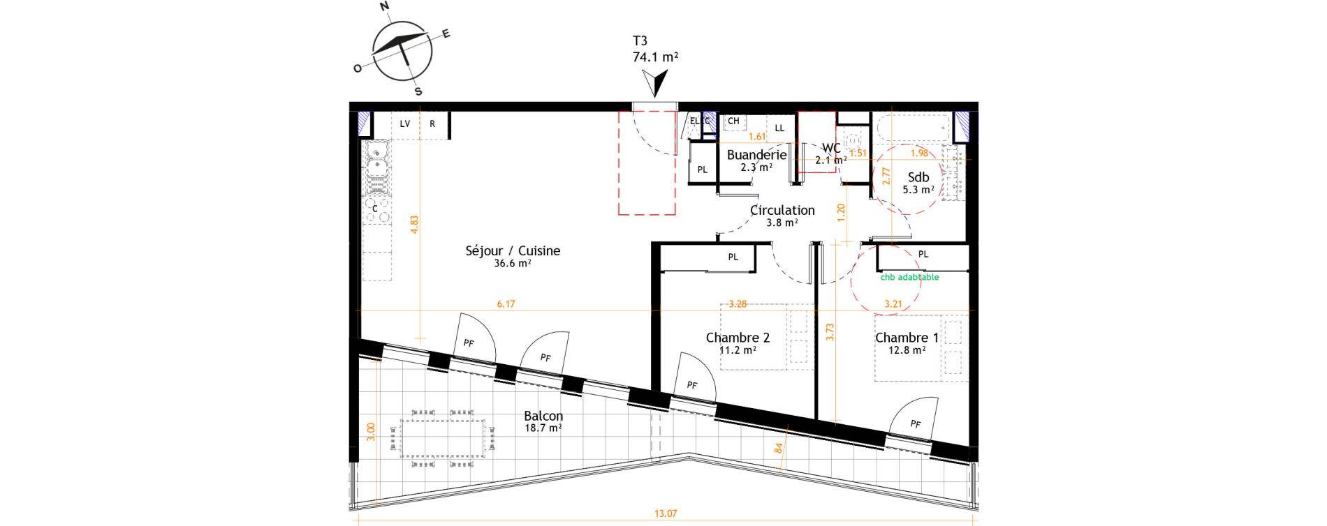 Appartement T3 de 74,10 m2 &agrave; Belley Centre