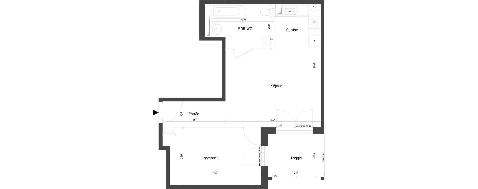 Appartement T2 de 45,17 m2 &agrave; Bourg-En-Bresse Croix blanche - sardi&egrave;res - baudi&egrave;res