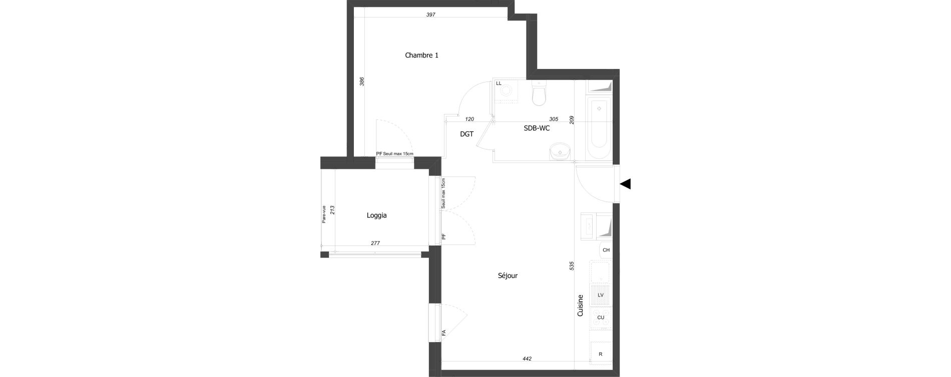 Appartement T2 de 44,48 m2 &agrave; Bourg-En-Bresse Croix blanche - sardi&egrave;res - baudi&egrave;res