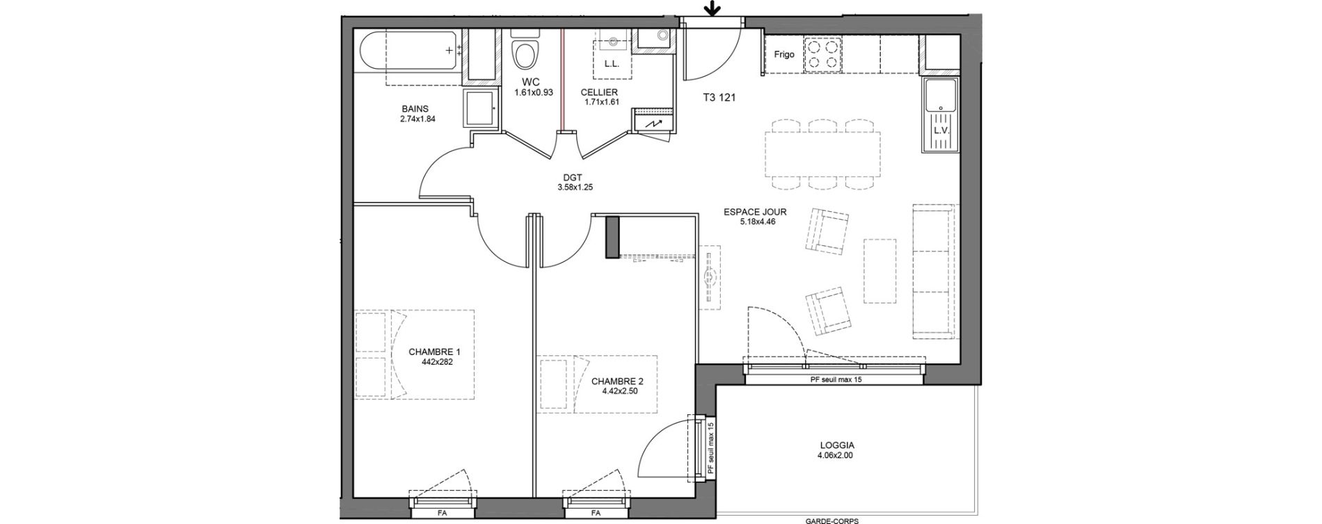 Appartement T3 de 58,61 m2 &agrave; Bourg-En-Bresse Mail