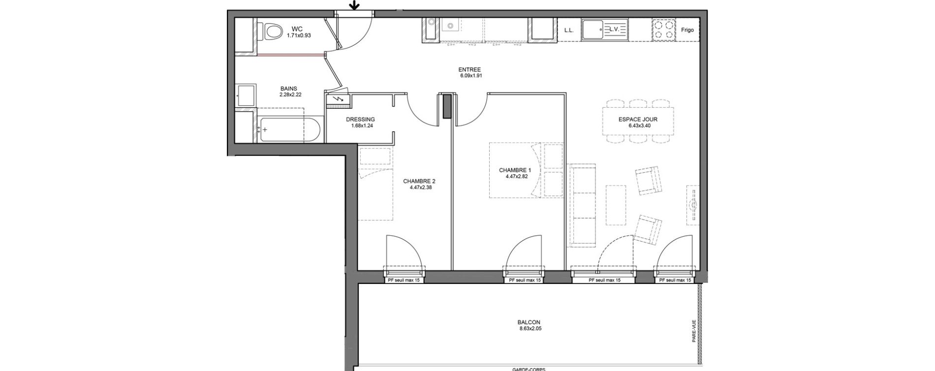 Appartement T3 de 62,64 m2 &agrave; Bourg-En-Bresse Mail