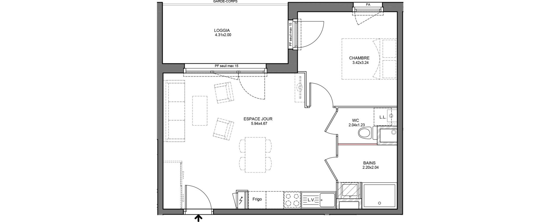 Appartement T2 de 43,20 m2 &agrave; Bourg-En-Bresse Mail