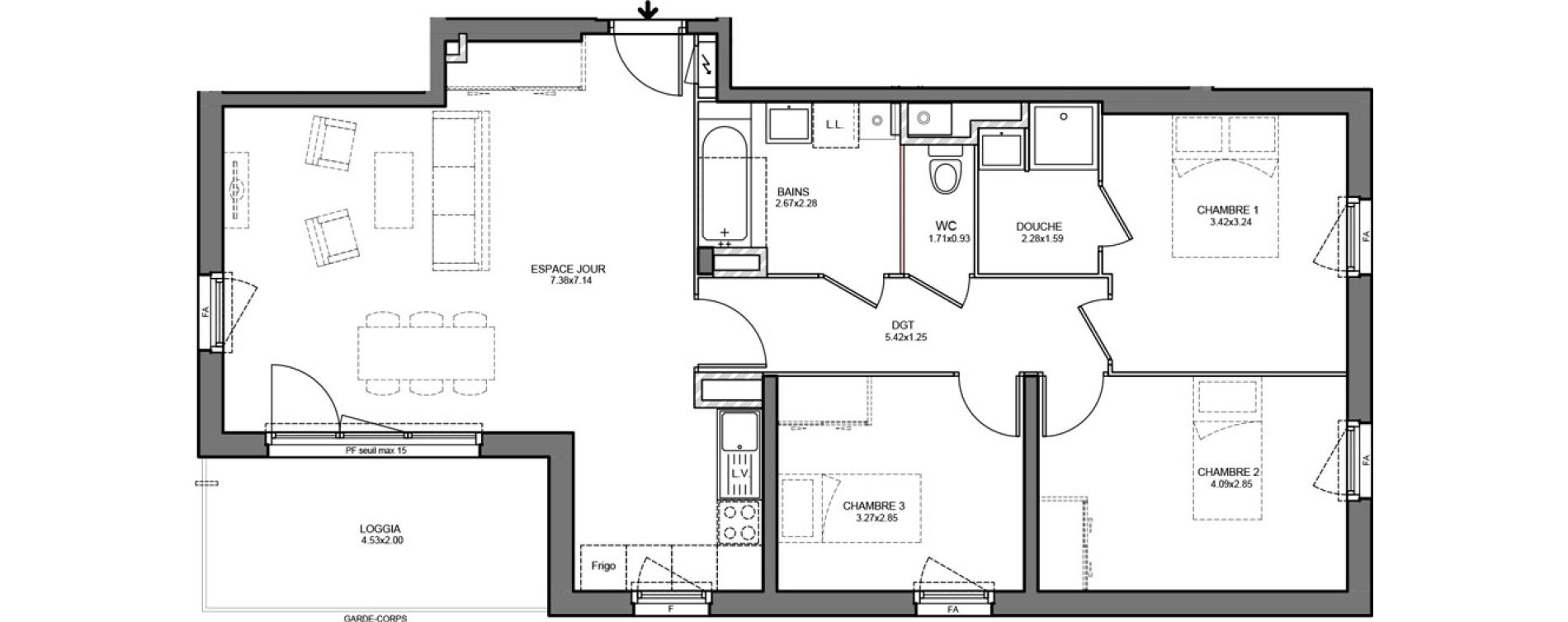 Appartement T4 de 84,73 m2 &agrave; Bourg-En-Bresse Mail