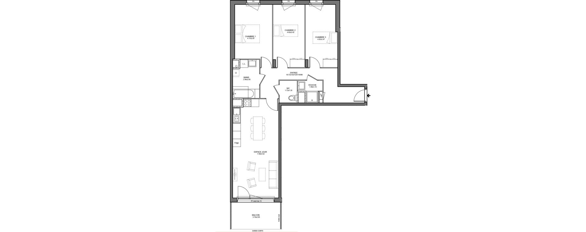 Appartement T4 de 83,92 m2 &agrave; Bourg-En-Bresse Mail