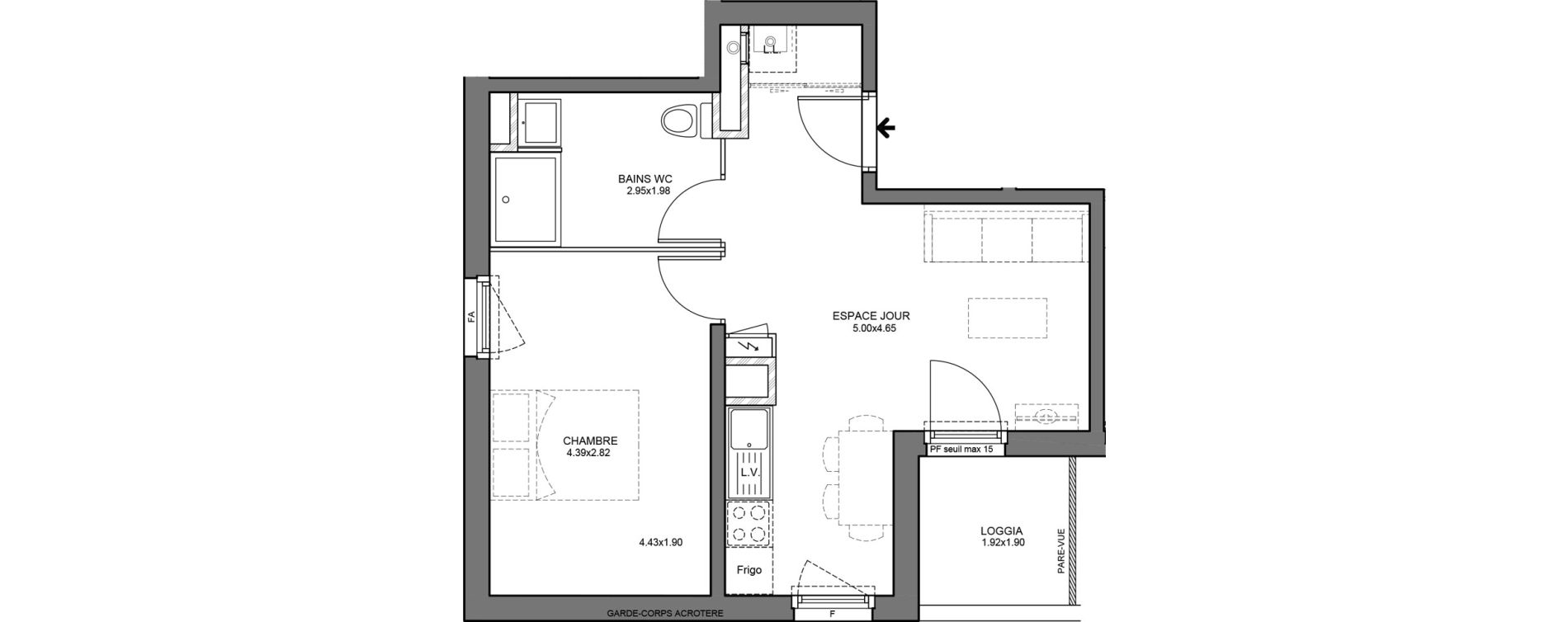 Appartement T2 de 38,93 m2 &agrave; Bourg-En-Bresse Mail