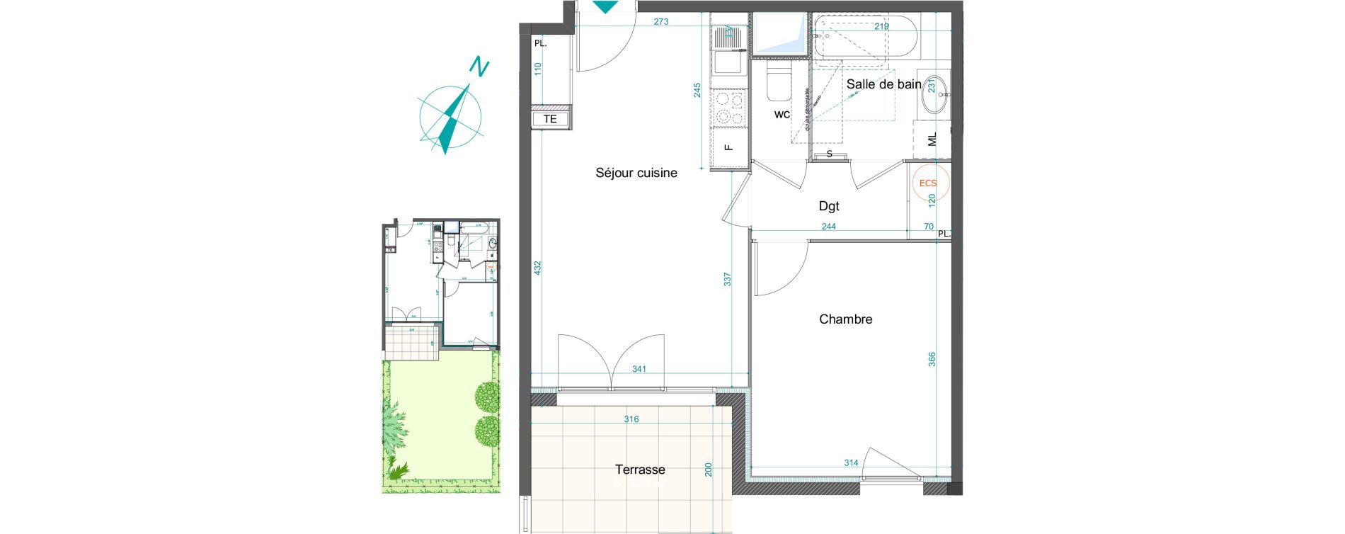 Appartement T2 de 41,23 m2 &agrave; Bourg-En-Bresse Centre