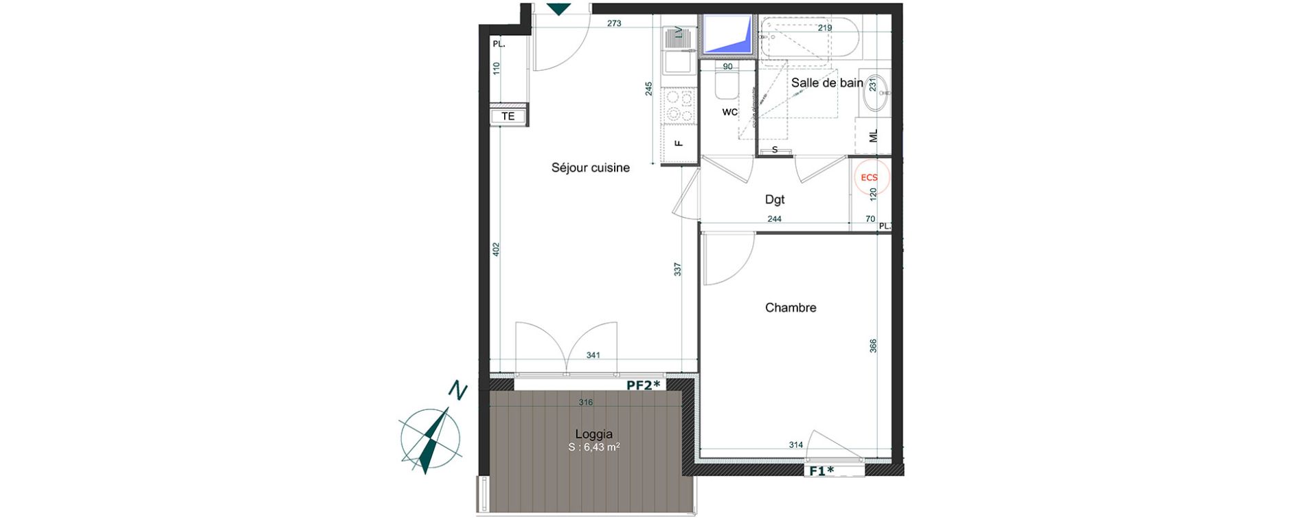 Appartement T2 de 41,23 m2 &agrave; Bourg-En-Bresse Centre