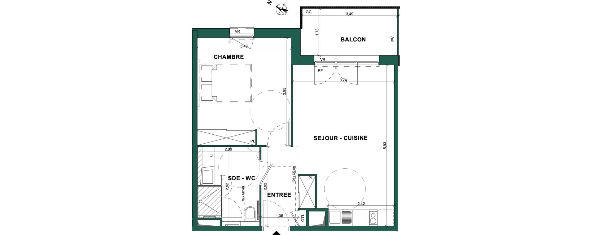 Appartement T2 de 44,87 m2 &agrave; Bourg-En-Bresse Brou