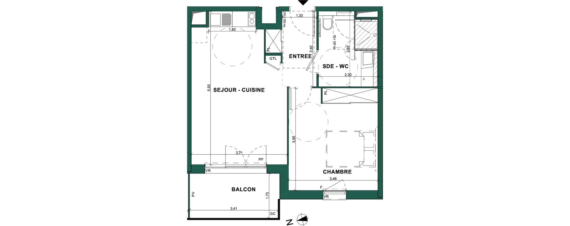 Appartement T2 de 43,96 m2 &agrave; Bourg-En-Bresse Brou