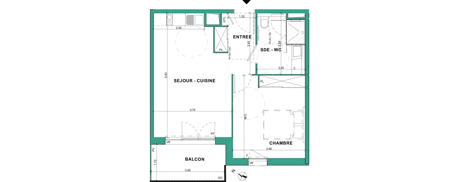 Appartement T2 de 44,82 m2 &agrave; Bourg-En-Bresse Brou
