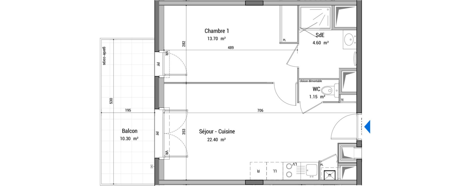 Appartement T2 de 41,85 m2 &agrave; Bourg-En-Bresse Pont des ch&egrave;vres