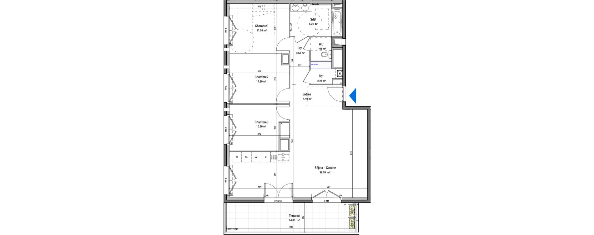 Appartement T4 de 89,05 m2 &agrave; Bourg-En-Bresse Pont des ch&egrave;vres