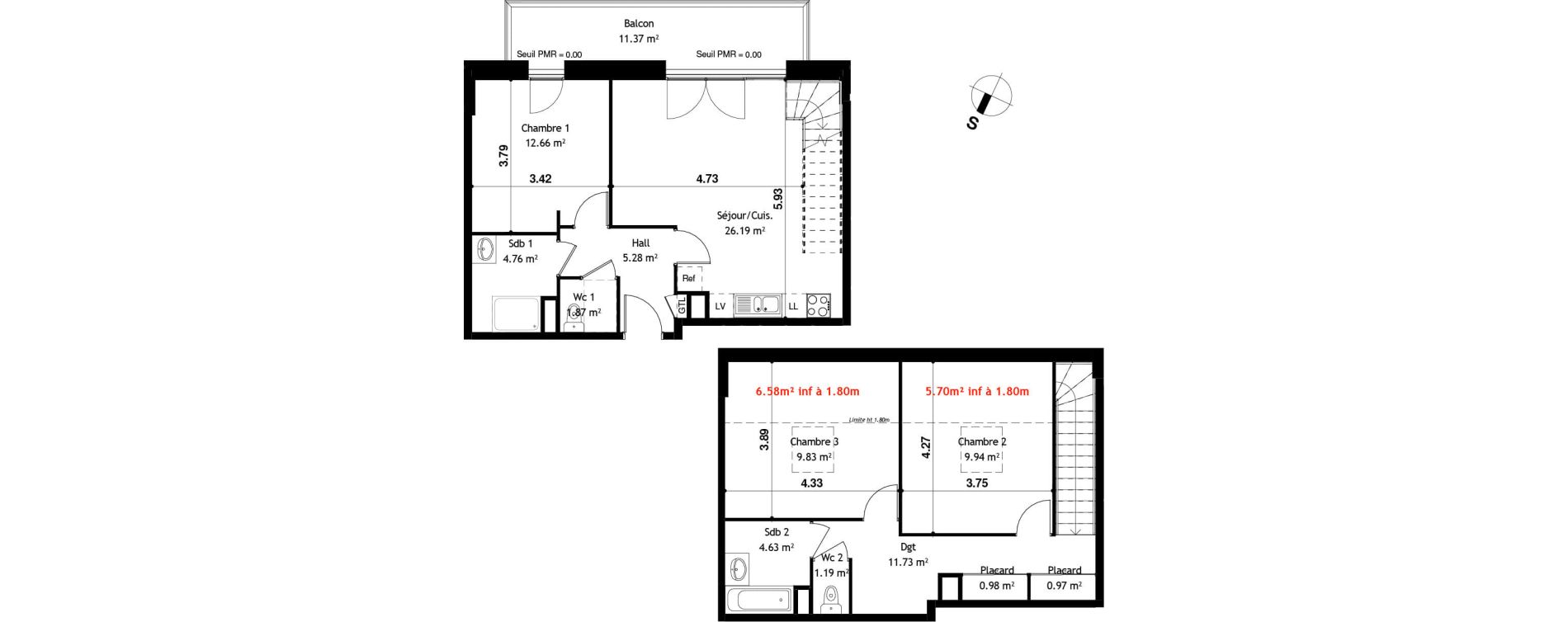 Duplex T4 de 90,03 m2 &agrave; Cessy Centre