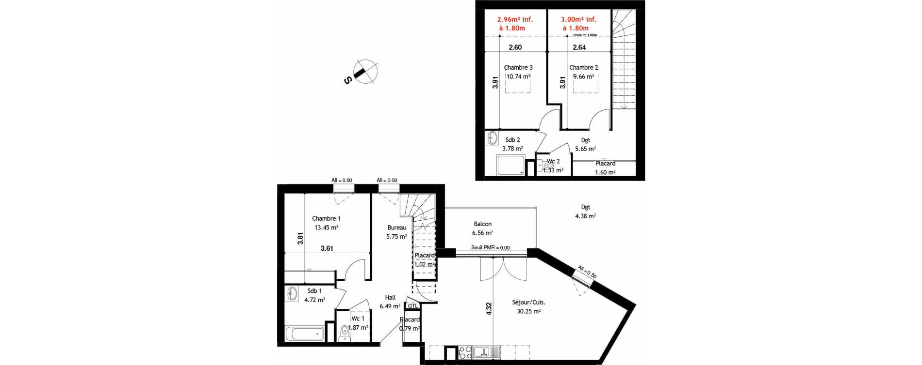 Duplex T4 de 97,10 m2 &agrave; Cessy Centre