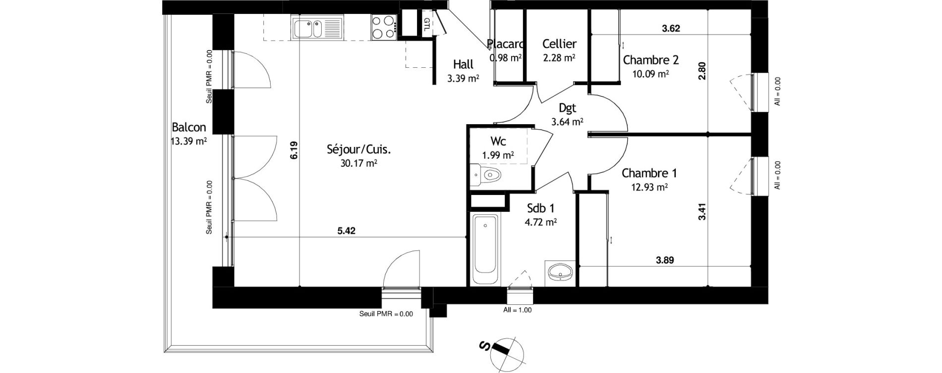 Appartement T3 de 70,19 m2 &agrave; Cessy Centre