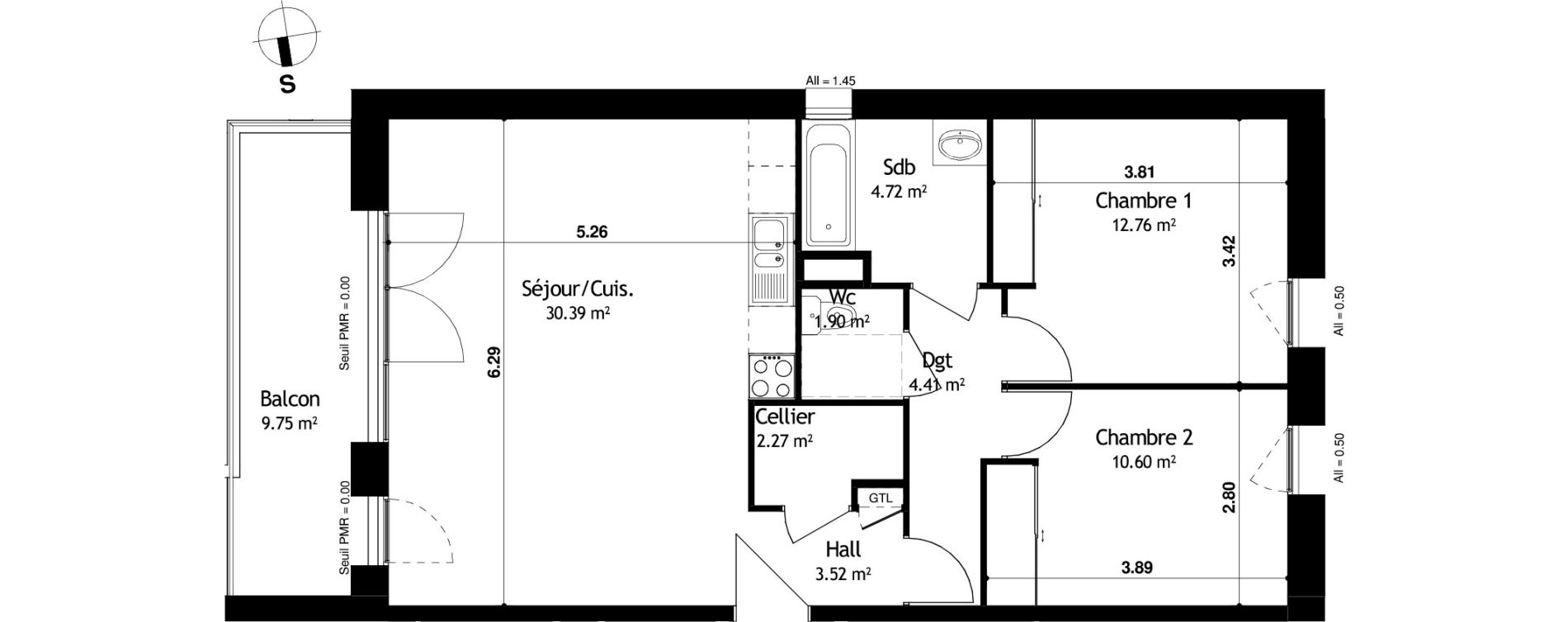 Appartement T3 de 70,57 m2 &agrave; Cessy Centre