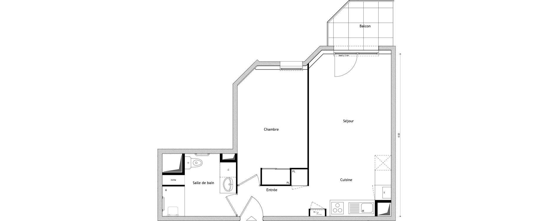 Appartement T2 de 43,31 m2 &agrave; Cessy Centre