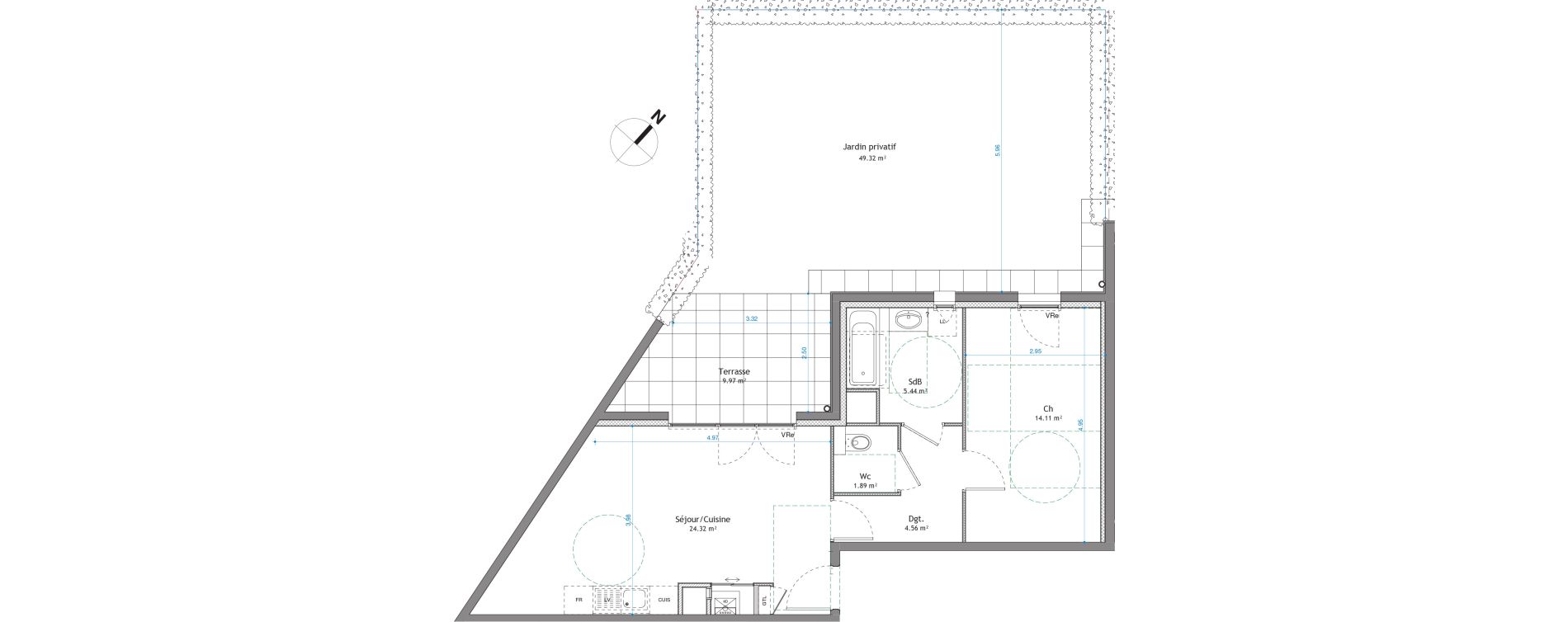 Appartement T2 de 50,32 m2 &agrave; Cessy Centre
