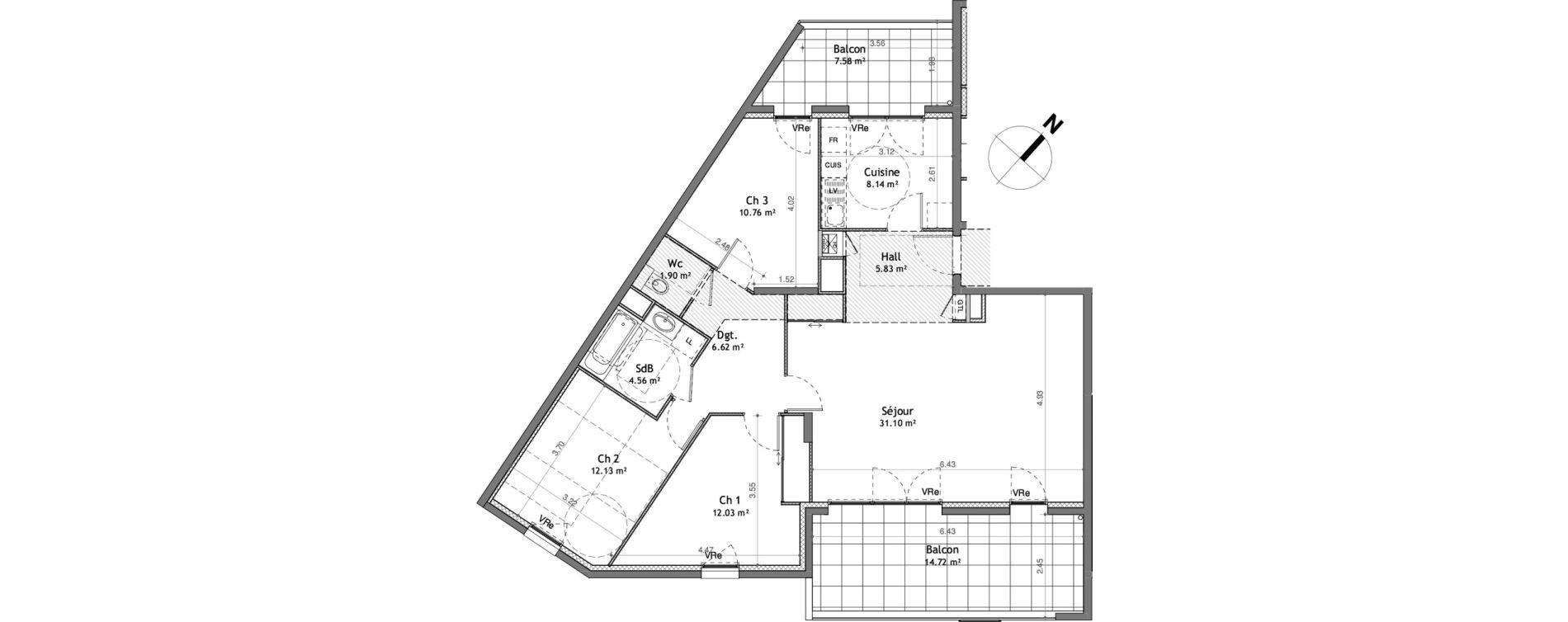 Appartement T4 de 93,07 m2 &agrave; Cessy Centre