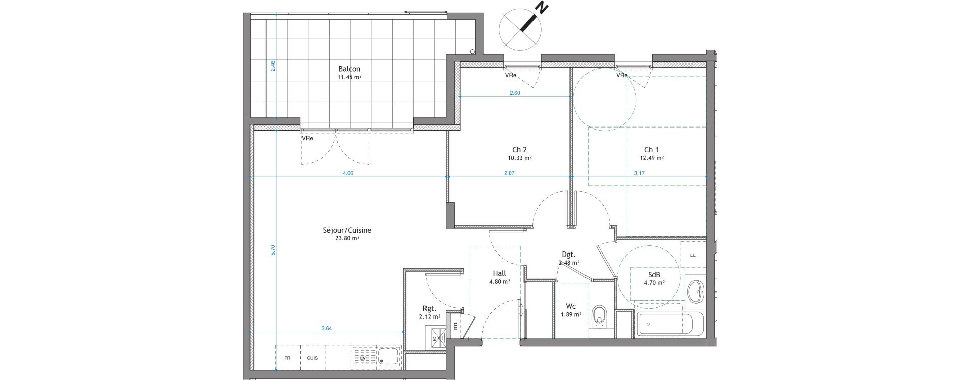 Appartement T3 de 62,61 m2 &agrave; Cessy Centre