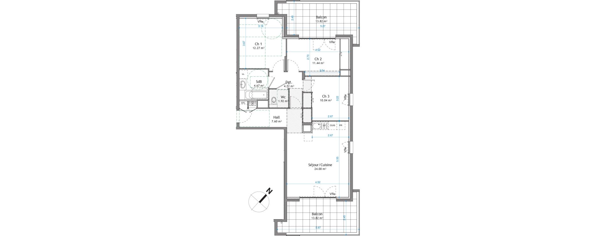 Appartement T4 de 76,16 m2 &agrave; Cessy Centre