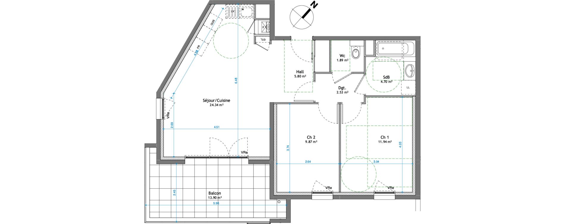 Appartement T3 de 61,07 m2 &agrave; Cessy Centre