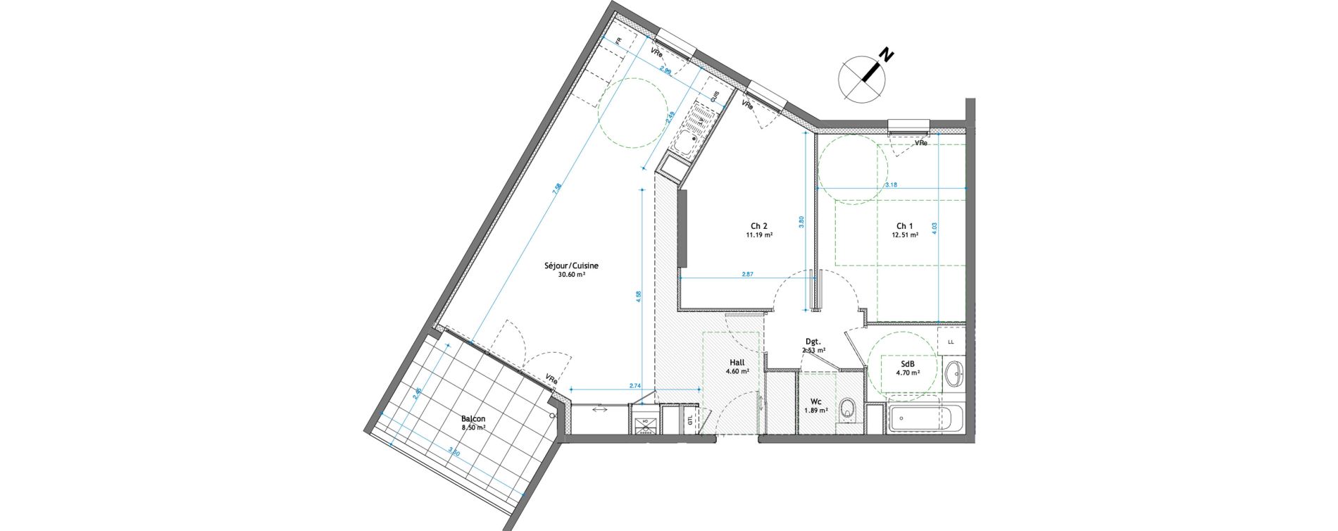 Appartement T3 de 68,02 m2 &agrave; Cessy Centre