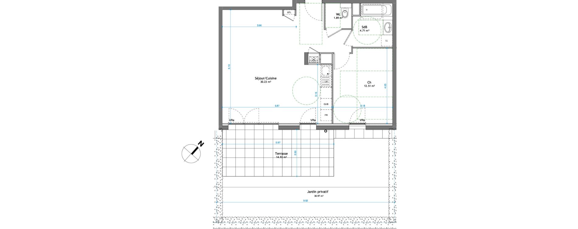 Appartement T2 de 55,40 m2 &agrave; Cessy Centre