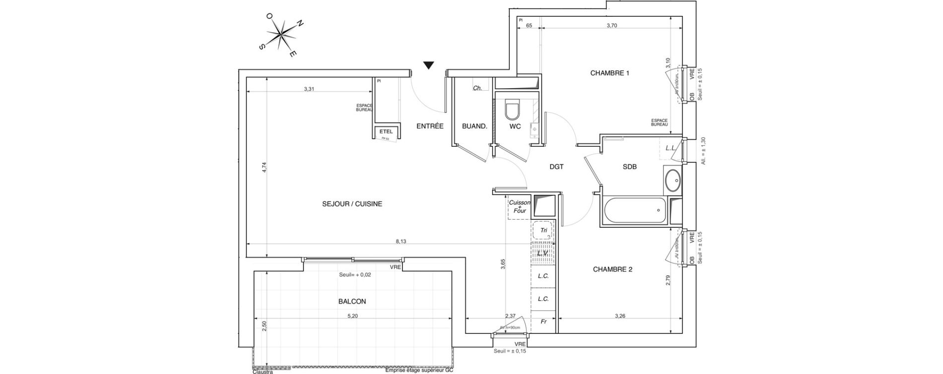 Appartement T3 de 69,20 m2 Crozet Centre