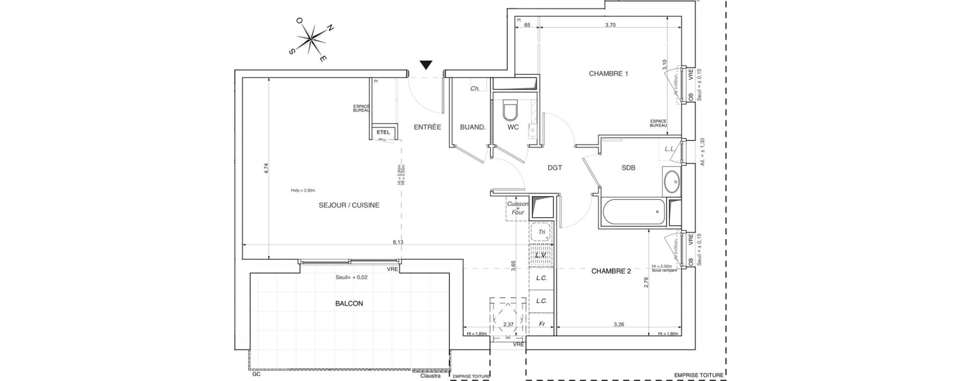 Appartement T3 de 69,20 m2 Crozet Centre