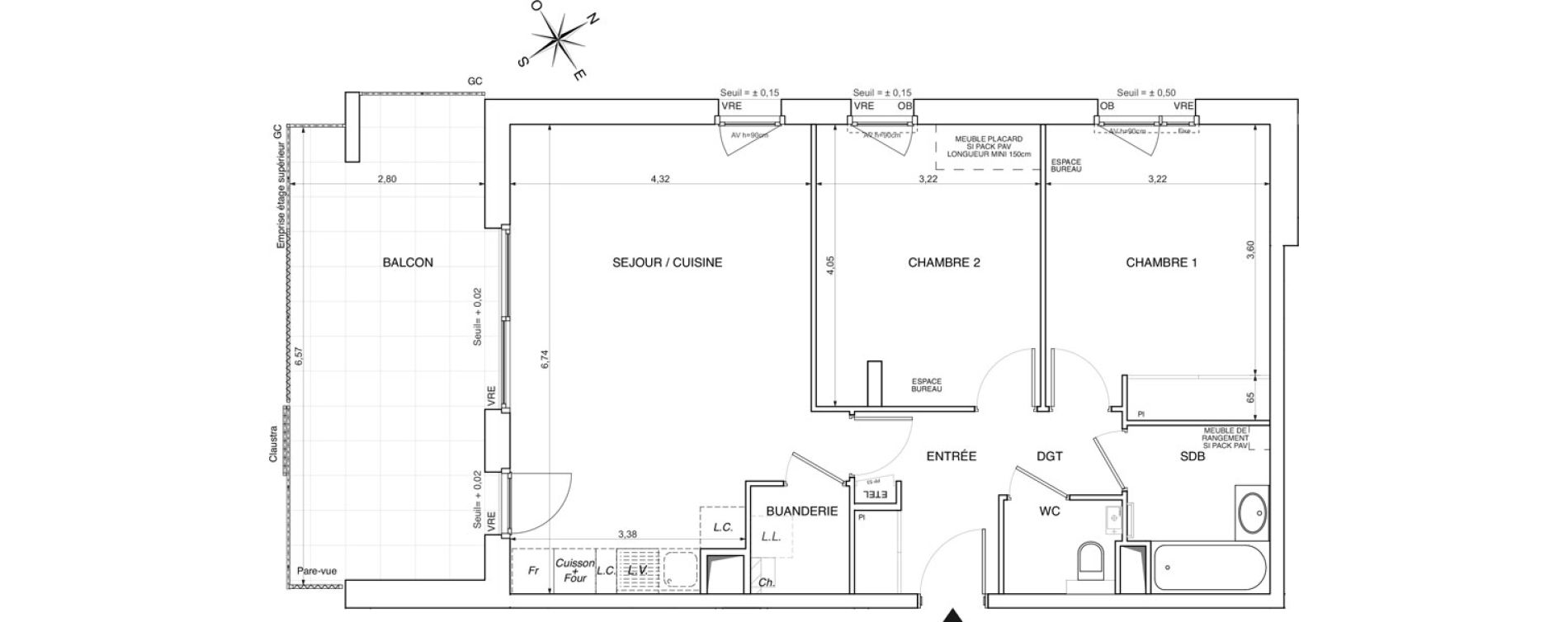 Appartement T3 de 70,29 m2 Crozet Centre