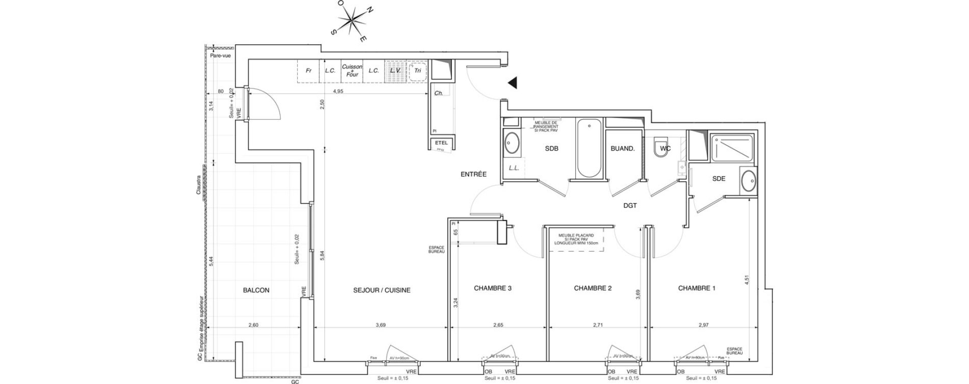 Appartement T4 de 89,16 m2 Crozet Centre