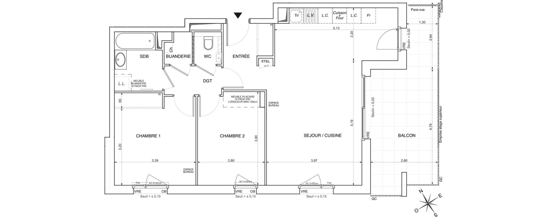 Appartement T3 de 70,30 m2 Crozet Centre