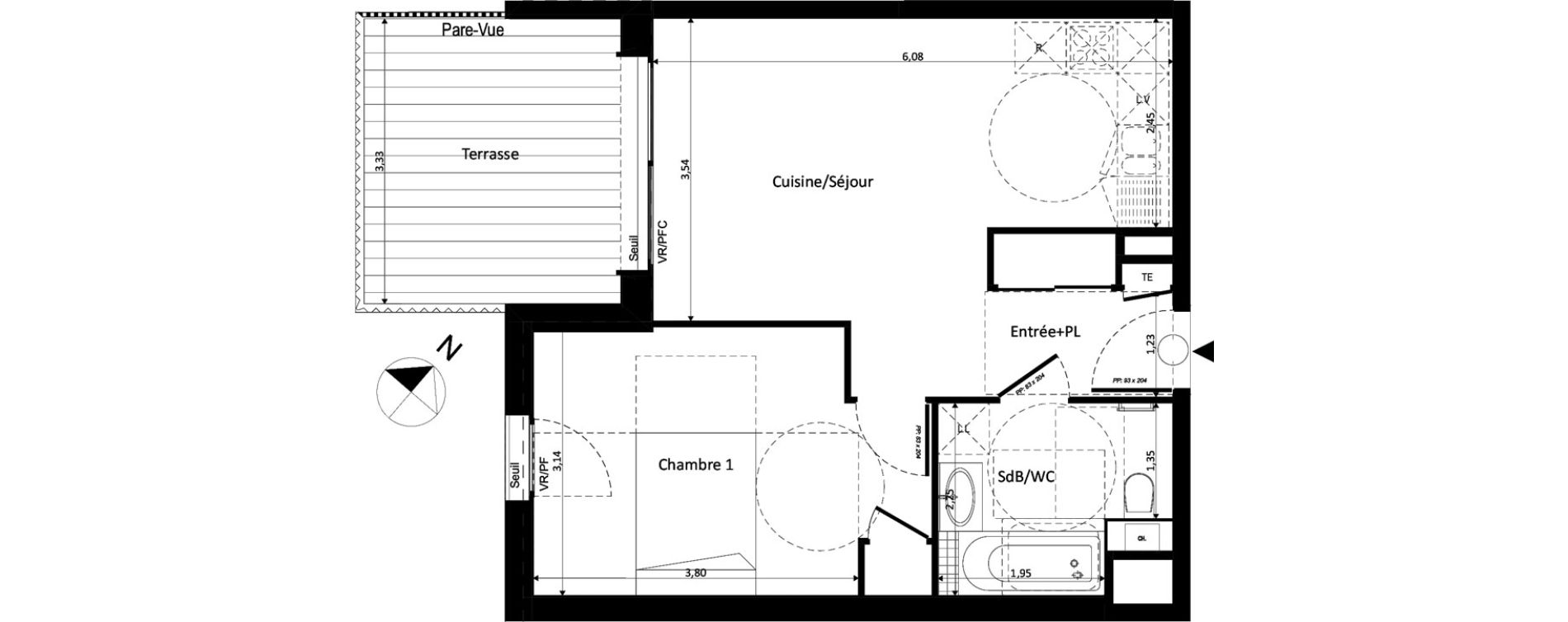 Appartement T2 de 43,29 m2 à Ferney-Voltaire Centre