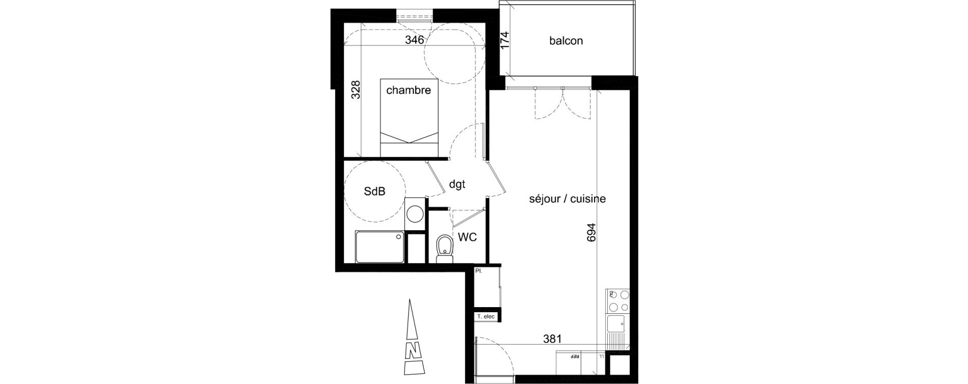 Appartement T2 de 43,58 m2 &agrave; Jassans-Riottier Centre