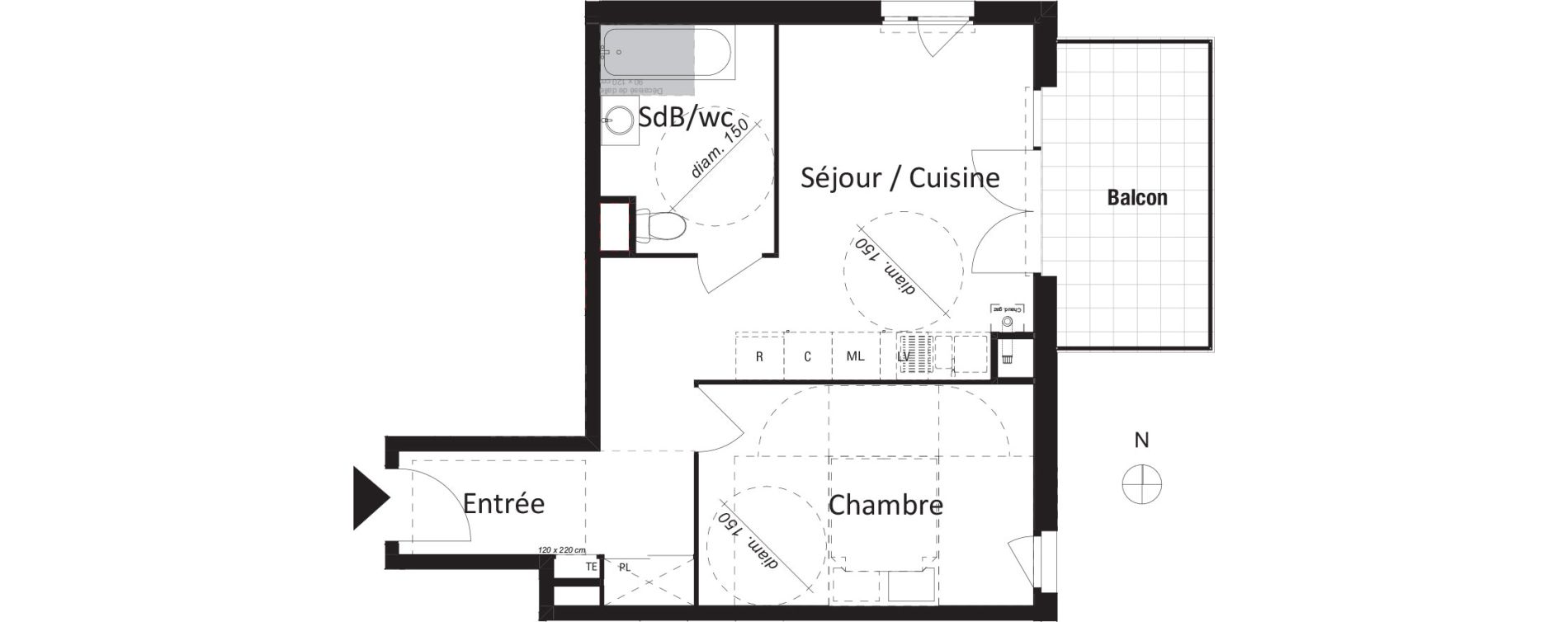 Appartement T2 de 42,55 m2 &agrave; Jassans-Riottier Centre