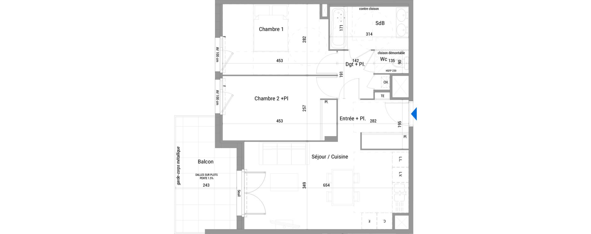 Appartement T3 de 60,05 m2 &agrave; Jassans-Riottier Centre